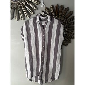 Madewell Linen Blend Tunic Dress Striped Neutral Minimal Shift Small
